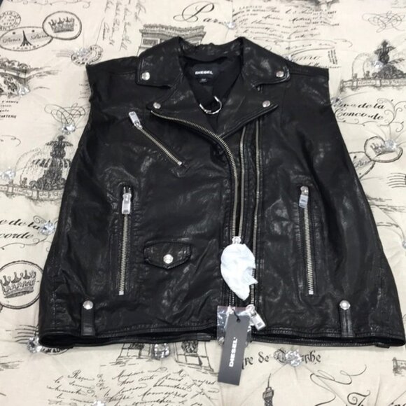 DIESEL DROPPET Sleeveless Leather Jacket - Picture 7 of 11
